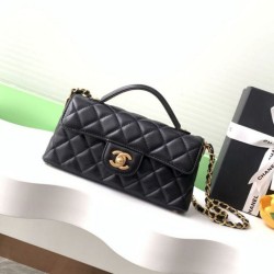 Replica qualità specchio Borsa Chanel 25P Mini con patta e manico superiore AS5354 Nero