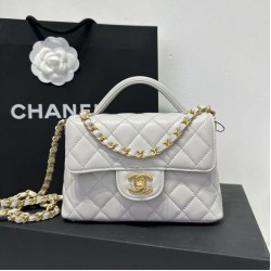 Replica qualità specchio Borsa Chanel 25P piccola con patta e manico superiore AS5355 Bianca
