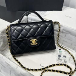 Replica Borsa Chanel 25P piccola con patta e manico superiore AS5355 Nera Imitazioni Replica qualità specchio Borsa Chanel 25P piccola con patta e manico superiore AS5355 Nera