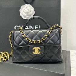 Replica qualità specchio Borsa Chanel 25P piccola con patta e manico superiore AS5355 Nera