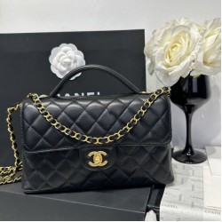 Replica qualità specchio Borsa Chanel 25P con patta e manico superiore AS5356 Nera