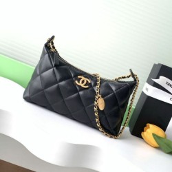 Replica qualità specchio Borsa hobo Chanel 25S AS5528 Metallo dorato Nero