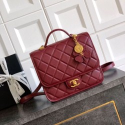 Replica qualità specchio Zaino Chanel 25B Clover Series Vintage AS5715 Pelle di vitello granata Rosso