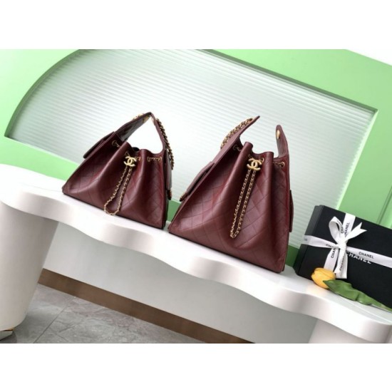Borse Replica Alta Qualità a secchiello Chanel 25C grande/piccola in pelle di vitello granata AS5311 AS5293 Borgogna