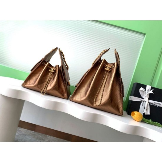 Borsa a secchiello Chanel 25C grande/piccola in pelle di vitello granata AS5311 AS5293 Oro scuro