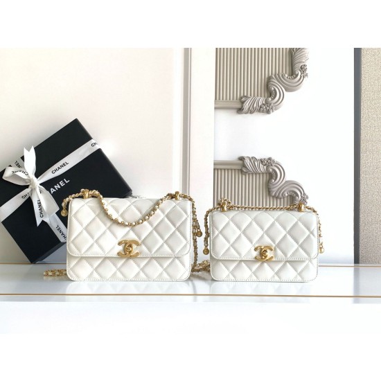 Borsa Chanel 25A Mini/Piccola Flap con Catena Dorata AS2649 AS2615 Bianco