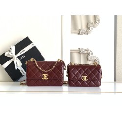 Borsa Replica 1:1 Chanel 25A Mini/Piccola Flap con Catena Dorata AS2649 AS2615 Bordeaux