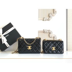 Replica Perfetta Chanel 25A Mini/Piccola Flap con Catena Dorata AS2649 AS2615 Nero