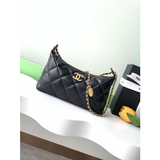 Borsa hobo Chanel 25S AS5528 Metallo dorato Nero