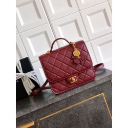 Zaino Chanel 25B Clover Series Vintage AS5715 Pelle di vitello granata Rosso