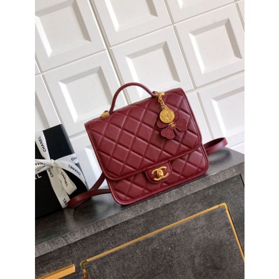 Zaino Chanel 25B Clover Series Vintage AS5715 Pelle di vitello granata Rosso