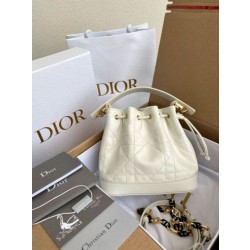 Borse Imitazioni a Secchiello Dior Piccola Jolie Pelle di Agnello Macrocannage Bianco
