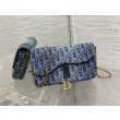 Borsa a Tracolla Dior Saddle Chain Jacquard Blu Denim Obliquo