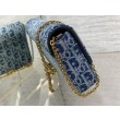 Borsa a Tracolla Dior Saddle Chain Jacquard Blu Denim Obliquo
