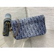 Borsa a Tracolla Dior Saddle Chain Jacquard Blu Denim Obliquo