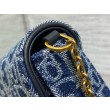 Borsa a Tracolla Dior Saddle Chain Jacquard Blu Denim Obliquo
