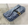 Borsa a Tracolla Dior Saddle Chain Jacquard Blu Denim Obliquo