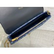 Borsa a Tracolla Dior Saddle Chain Jacquard Blu Denim Obliquo