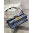 Borsa Dior 30 Montaigne East-West con catena Blue Denim Oblique Jacquard