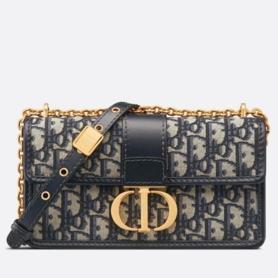 Borsa Dior 30 Montaigne East-West con catena Jacquard obliquo blu