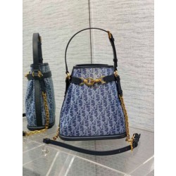Borsa Dior C'est Media Jacquard Blu Denim Obliquo