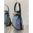 Borsa Dior C'est Media Jacquard Blu Denim Obliquo