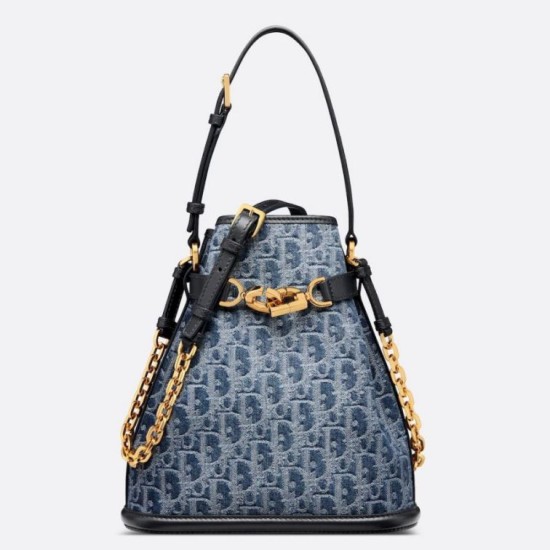 Borsa Dior C'est Media Jacquard Blu Denim Obliquo