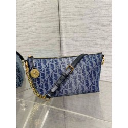 Borsa Dior Diorstar Hobo con catena Blue Denim Oblique Jacquard
