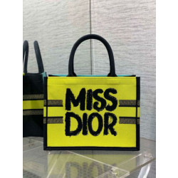 Qualità superiore replica Dior Media Book Tote Bag Giallo e Blu Miss Dior Graffiti Embroidery