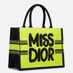 Qualità superiore replica Dior Media Book Tote Bag Giallo e Blu Miss Dior Graffiti Embroidery