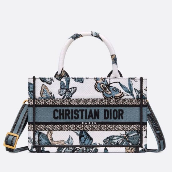Imitazioni borse griffate Dior Mini Book Tote con tracolla Ricamo Toile de Jouy Messico blu