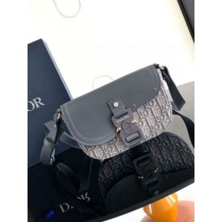 Borsa Dior Mini Saddle Messenger Grigio Obliquo Jacquard e pelle di vitello