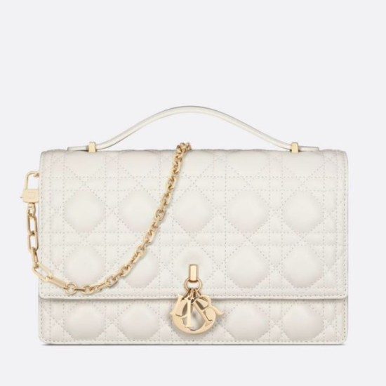 Borsa Dior Miss Dior con manico superiore Pelle di agnello Cannage bianca