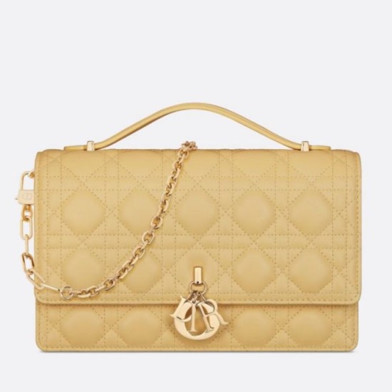 Borse Firmate Replica Dior Miss Dior con manico superiore Pelle di agnello Cannage giallo pastello