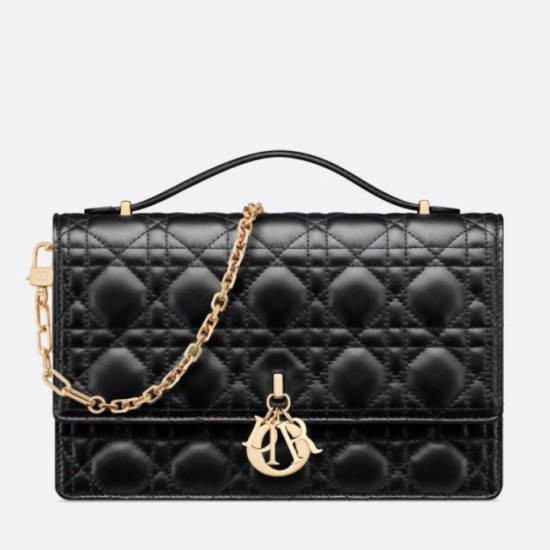 Borsa Dior Miss Dior con manico superiore Pelle di agnello Cannage nera