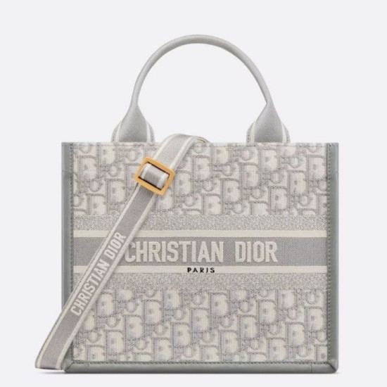 Borse Imitazioni Dior piccola Book Tote con tracolla Tela Dior Oblique grigia