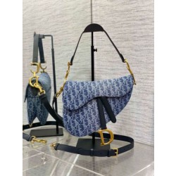 Borsa Dior Saddle con tracolla Blue Denim Oblique Jacquard