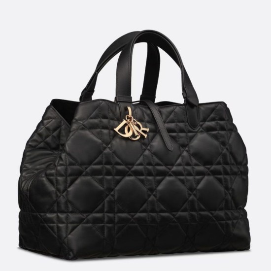 Borse Firmate Replica grande Dior Toujours Pelle di vitello Macrocannage nera