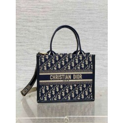 Borse Replica tote Dior piccola per libri con tracolla in tela blu Dior Oblique