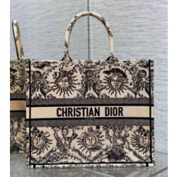 Borsa tote grande per libri Dior Beige Ricamo Toile de Jouy Soleil