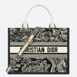 Borsa tote media Dior Book con tracolla Ricamo invertito Toile de Jouy