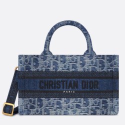 Replica Perfette Dior Mini Book Tote con Tracolla Blu Denim Oblique Jacquard imitazioni