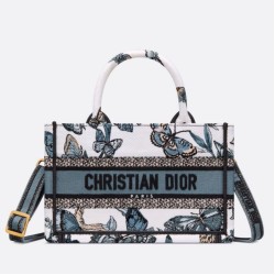 Replica Perfette Imitazioni borse griffate Dior Mini Book Tote con tracolla Ricamo Toile de Jouy Messico blu imitazioni