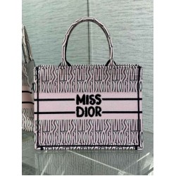 Dior Medium Book Tote Bag Pink Miss Dior Allover Embroidery