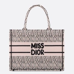 Dior Medium Book Tote Bag Pink Miss Dior Allover Embroidery