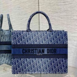 Borsa Dior grande Book Tote Blue Denim Oblique Jacquard Replica qualità specchio Replica Perfette Borsa Dior grande Book Tote Blue Denim Oblique Jacquard imitazioni