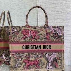 Borsa Dior grande Dioriviera Book Tote in rafia con ricamo Toile de Jouy Sauvage rosa Replica qualità specchio Replica Perfette Borsa Dior grande Dioriviera Book Tote in rafia con ricamo Toile de Jouy Sauvage rosa imitazioni