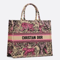 Replica Perfette Borsa Dior grande Dioriviera Book Tote in rafia con ricamo Toile de Jouy Sauvage rosa imitazioni