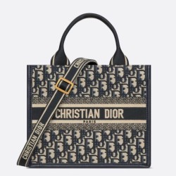 Borse Replica tote Dior piccola per libri con tracolla in tela blu Dior Oblique