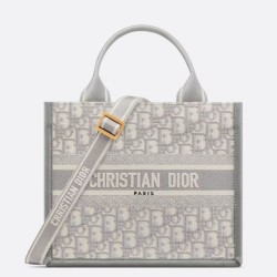 Replica Perfette Borse Imitazioni Dior piccola Book Tote con tracolla Tela Dior Oblique grigia imitazioni